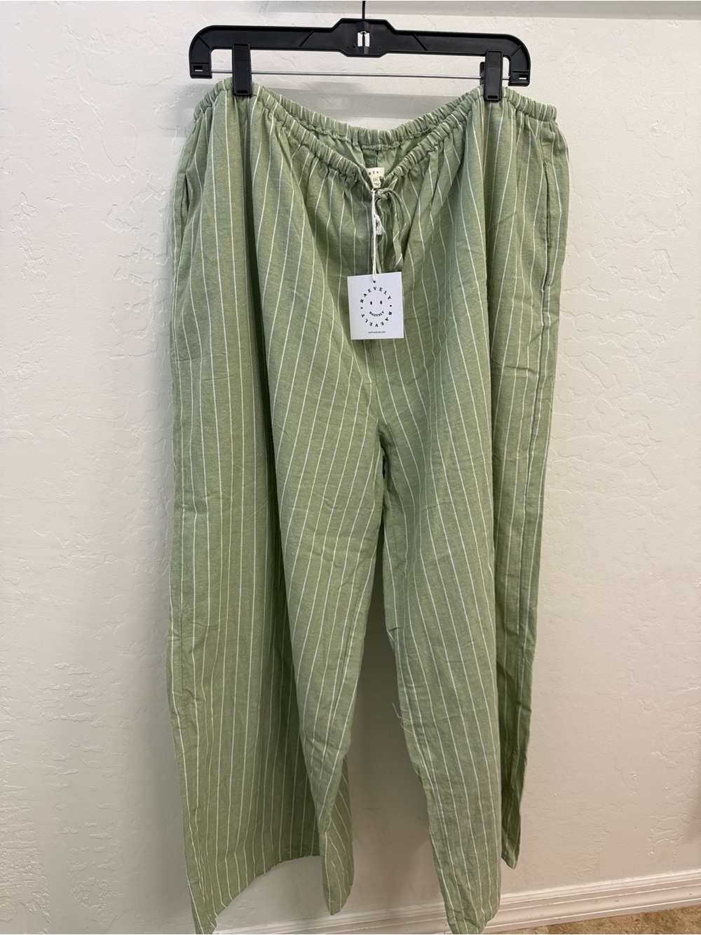 Light Green Pinstripe Drawstring cotton blend wide leg Pants 2xl